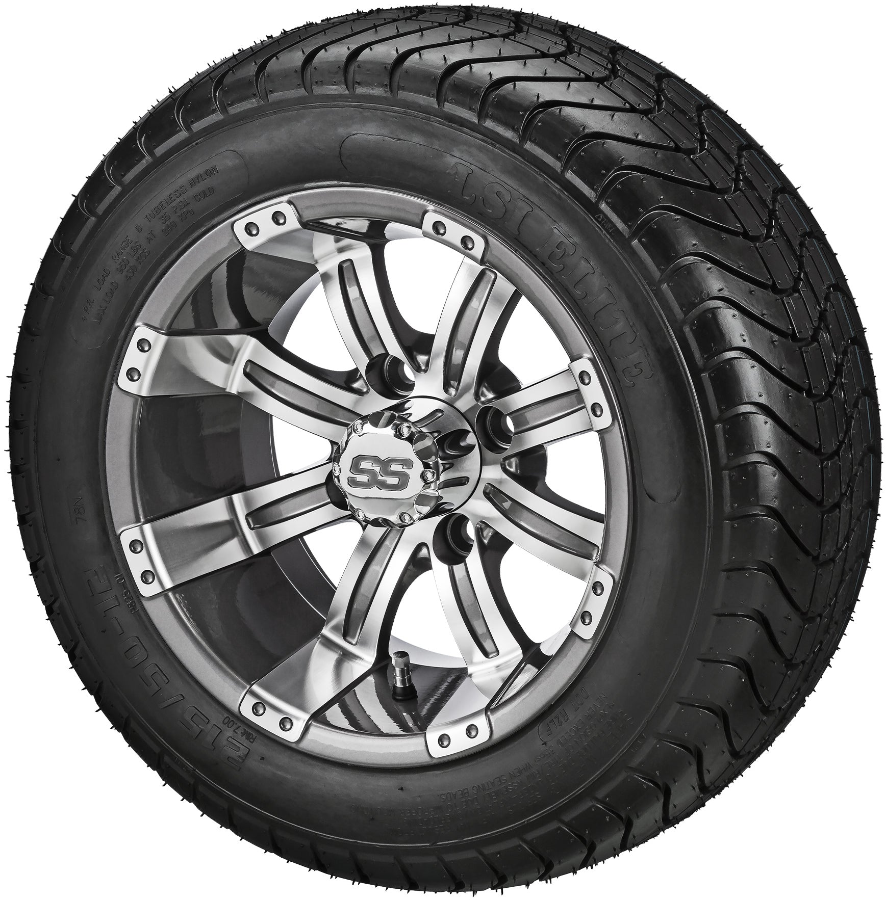 LSI 12' Casino Gun Metal Gray & Machined Wheel and Low Profile Tire Combo
