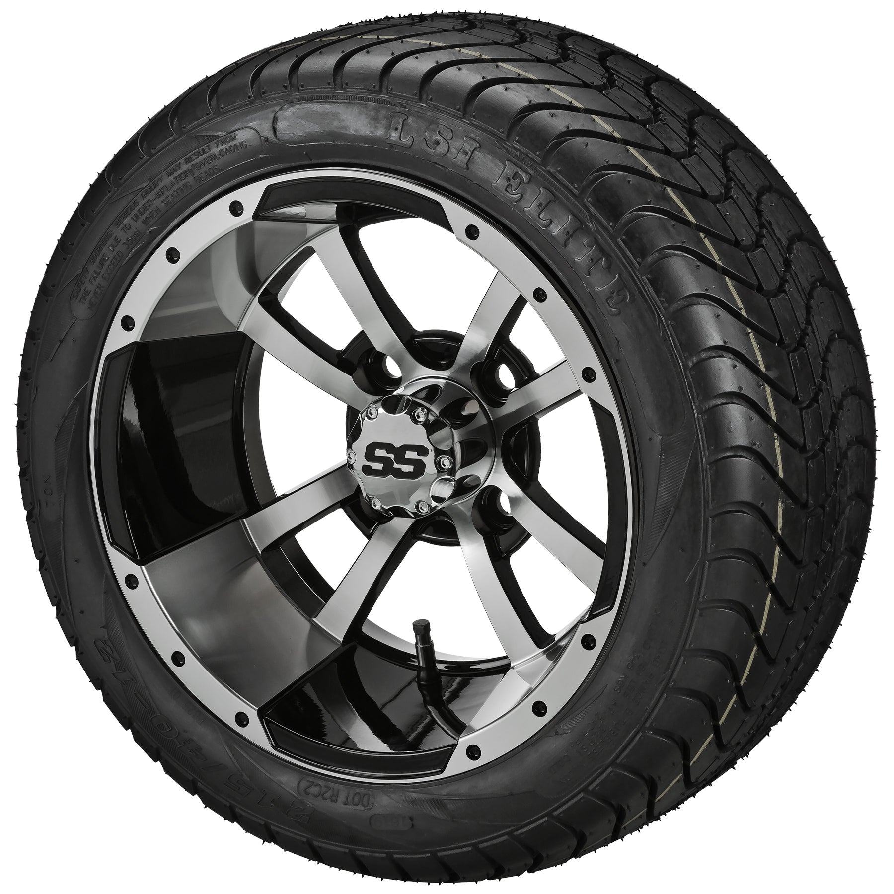 LSI 12' Maltese Cross Black & Machined Wheel and Low Profile Tire Combo