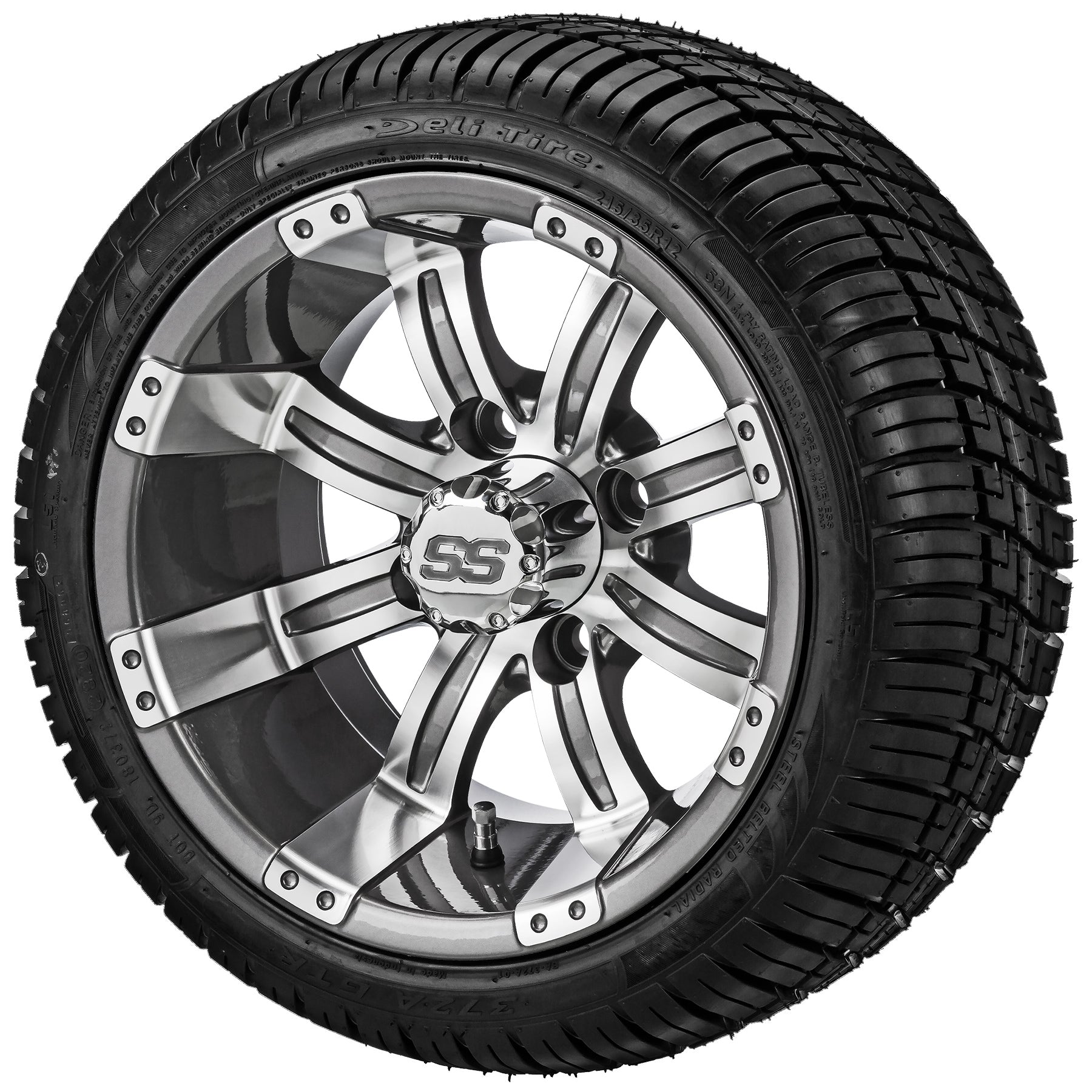 LSI 12' Casino Gun Metal Gray & Machined Wheel and Low Profile Tire Combo