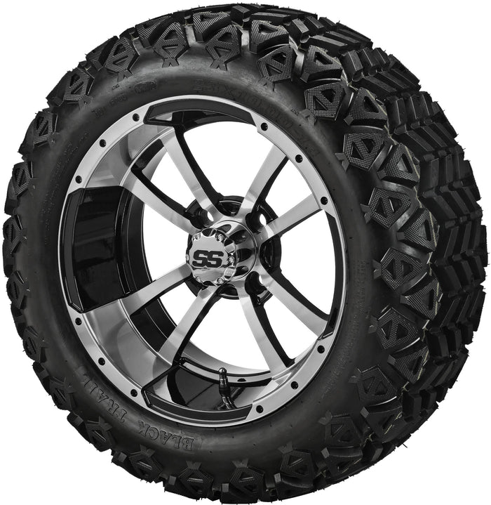 LSI 14' Maltese Cross Black & Machined Wheel and Lifted Tire Combo