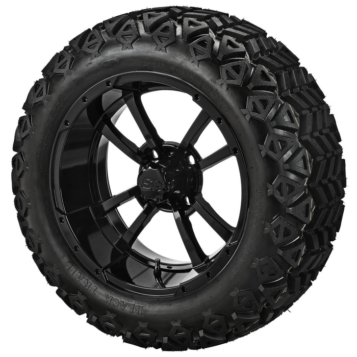 LSI 14' Maltese Cross Gloss Black Wheel and Lifted Tire Combo