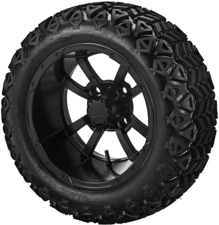 LSI 14' Maltese Cross Matte Black Wheel and Lifted Tire Combo