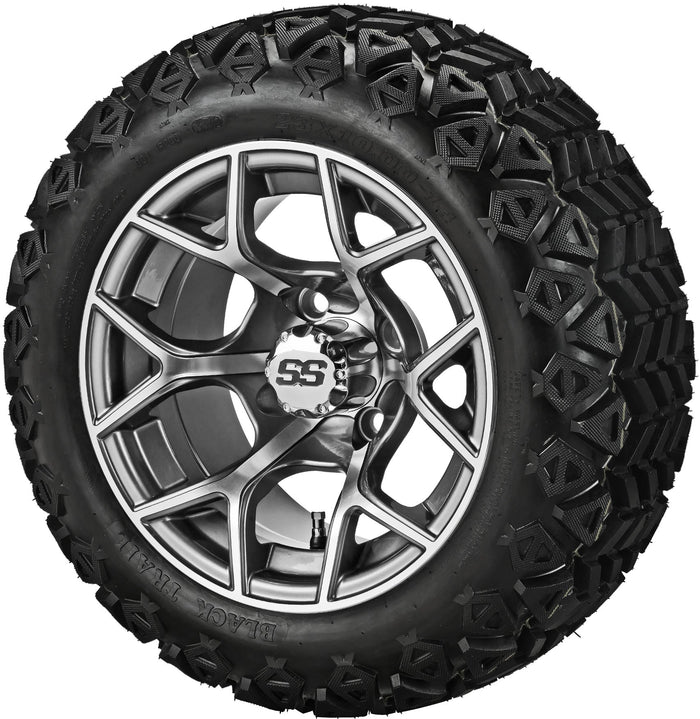 LSI 14' Ninja Gun Metal Gray & Machined Wheel and Lifted Tire Combo