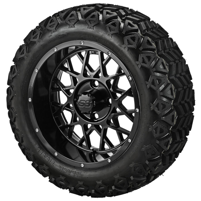 LSI 14' Black Widow Gloss Black Wheel and Lifted Tire Combo