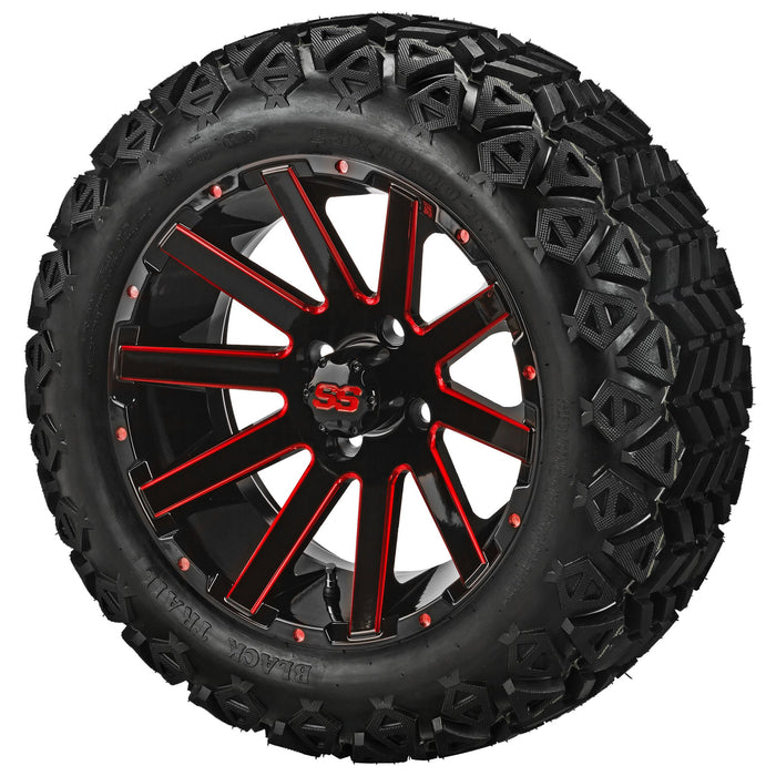 LSI 14' Venom Black & Red Wheel and Lifted Tire Combo