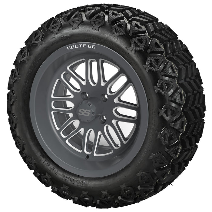 LSI 14' Sinister Gun Metal Gray & Machined Wheel and Lifted Tire Combo
