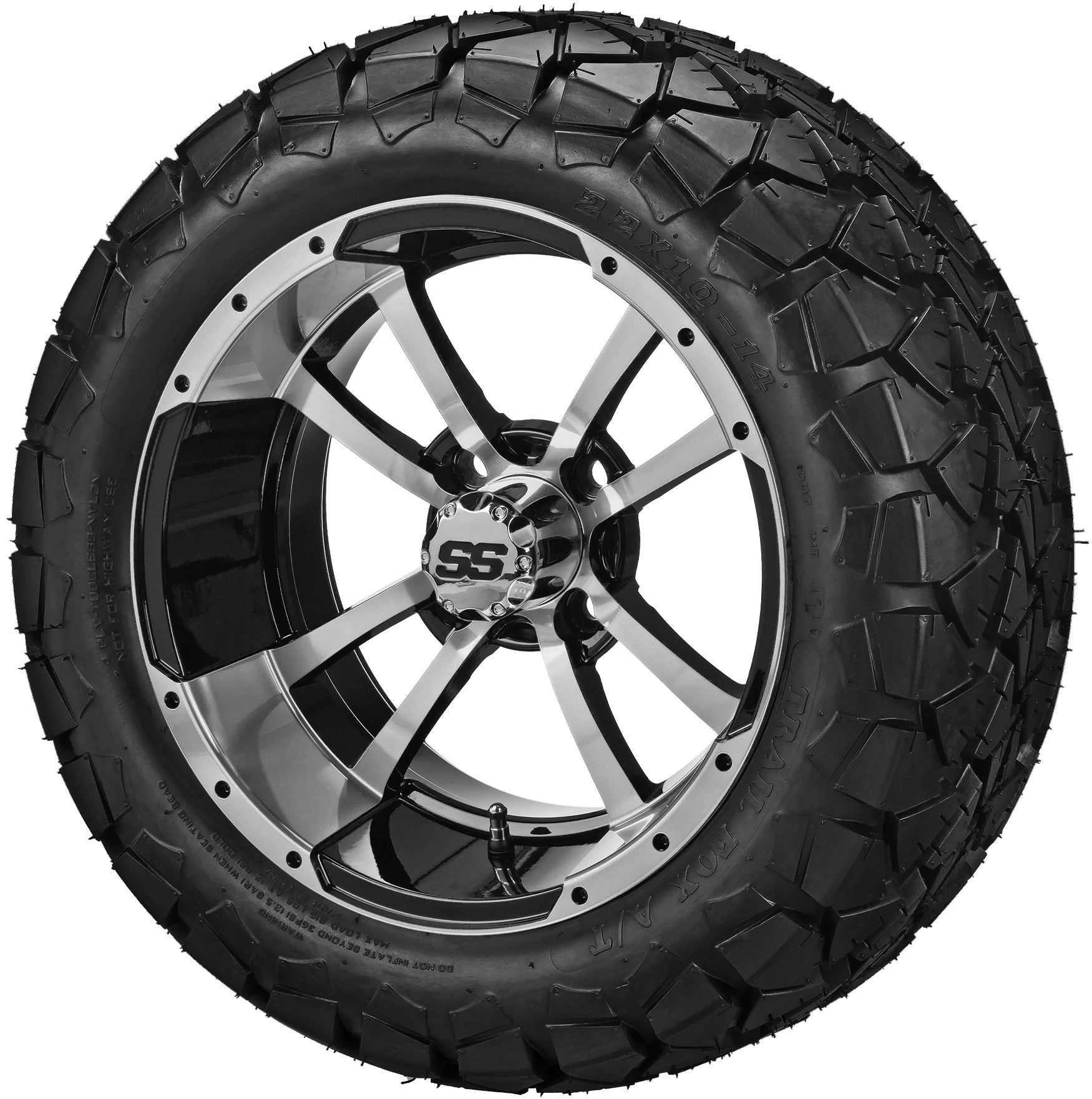LSI 14' Maltese Cross Black & Machined Wheel and Lifted Tire Combo