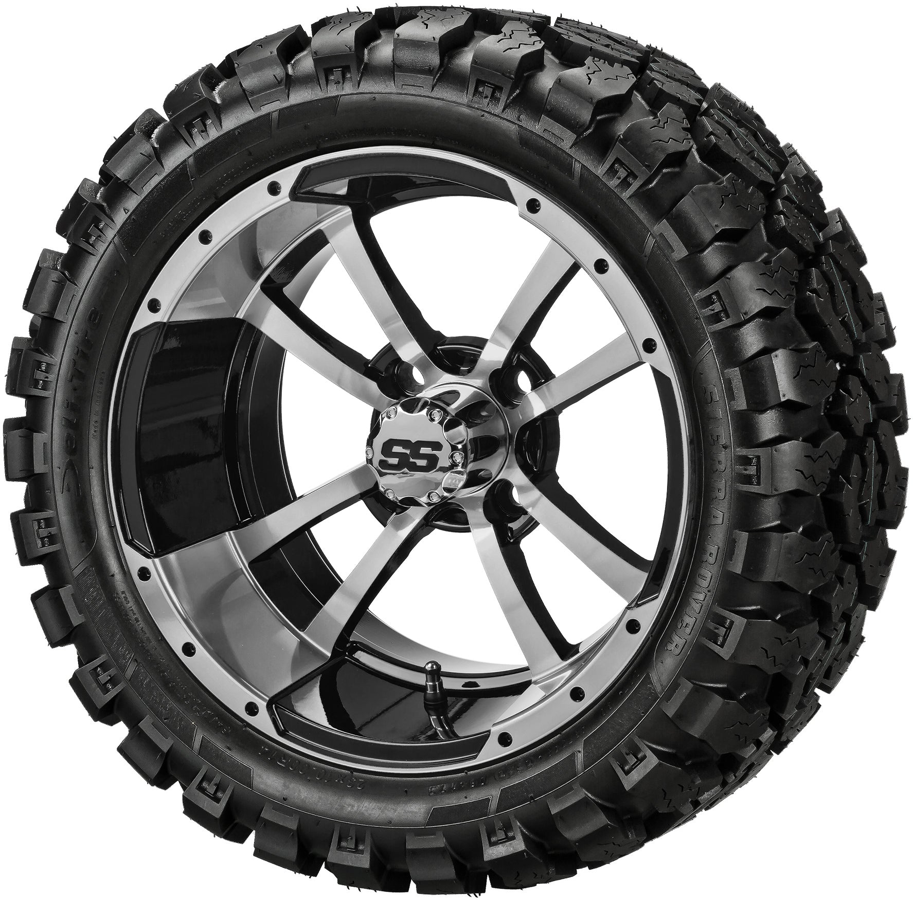 LSI 14' Maltese Cross Black & Machined Wheel and Lifted Tire Combo