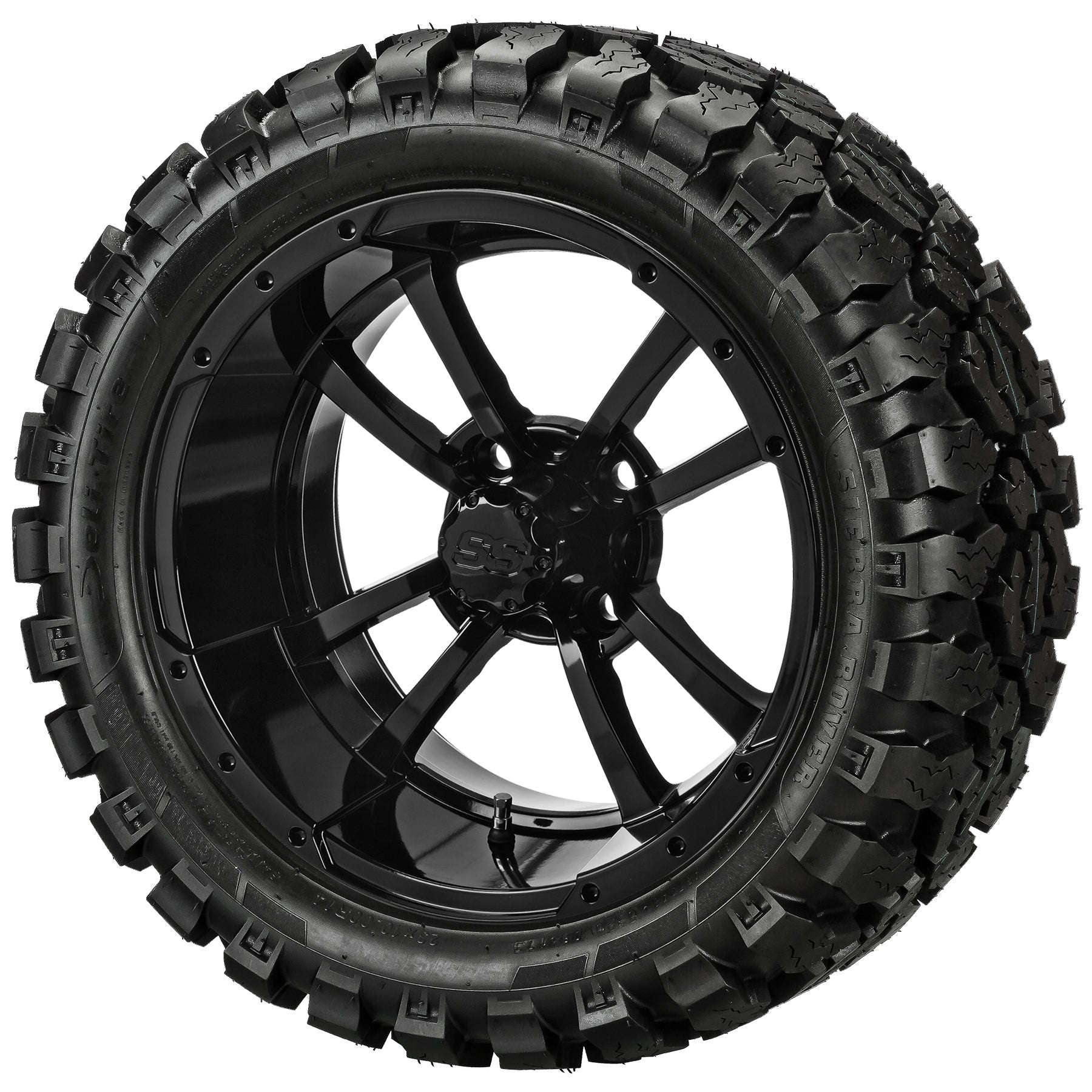 LSI 14' Maltese Cross Gloss Black Wheel and Lifted Tire Combo
