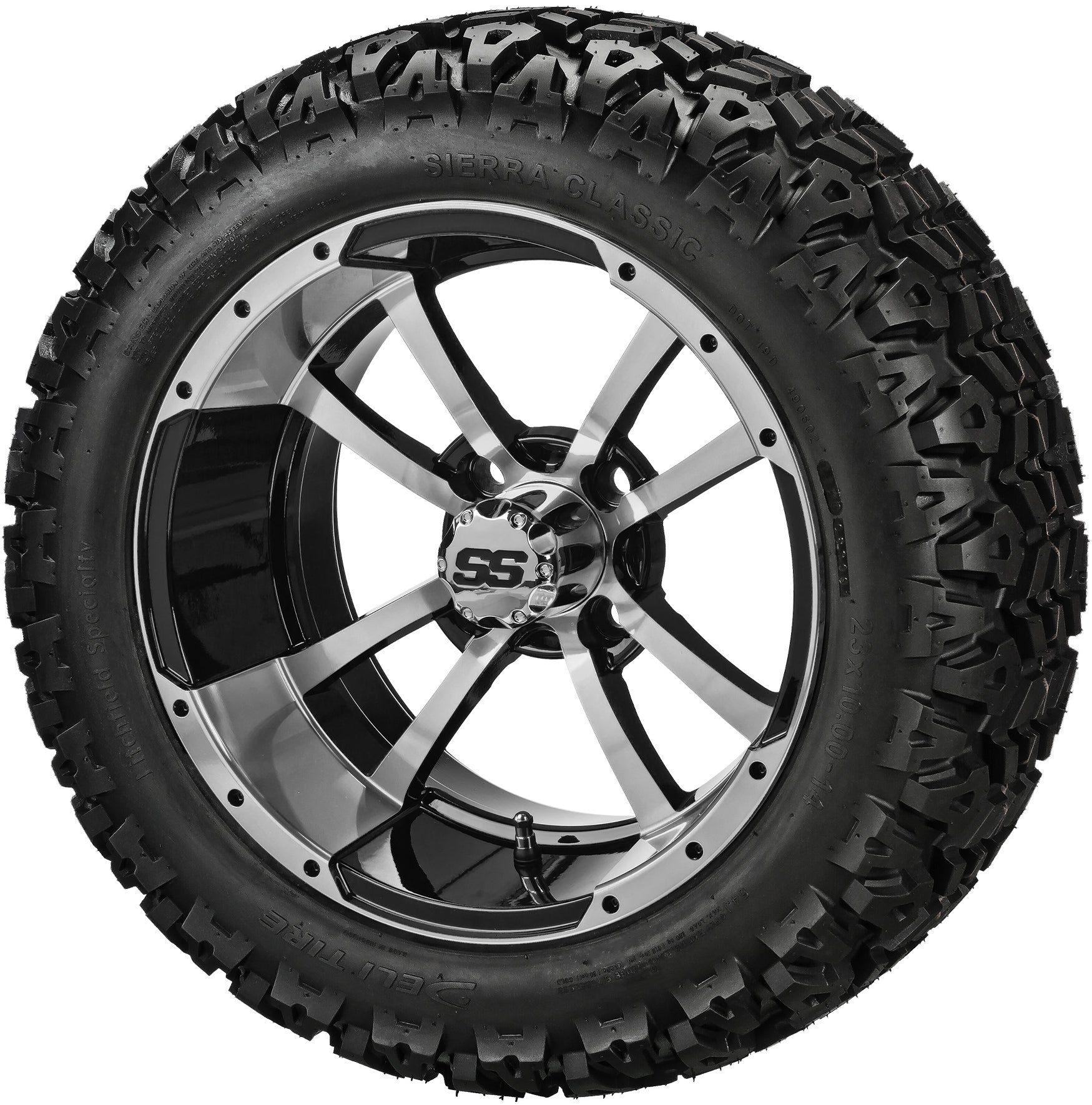 LSI 14' Maltese Cross Black & Machined Wheel and Lifted Tire Combo