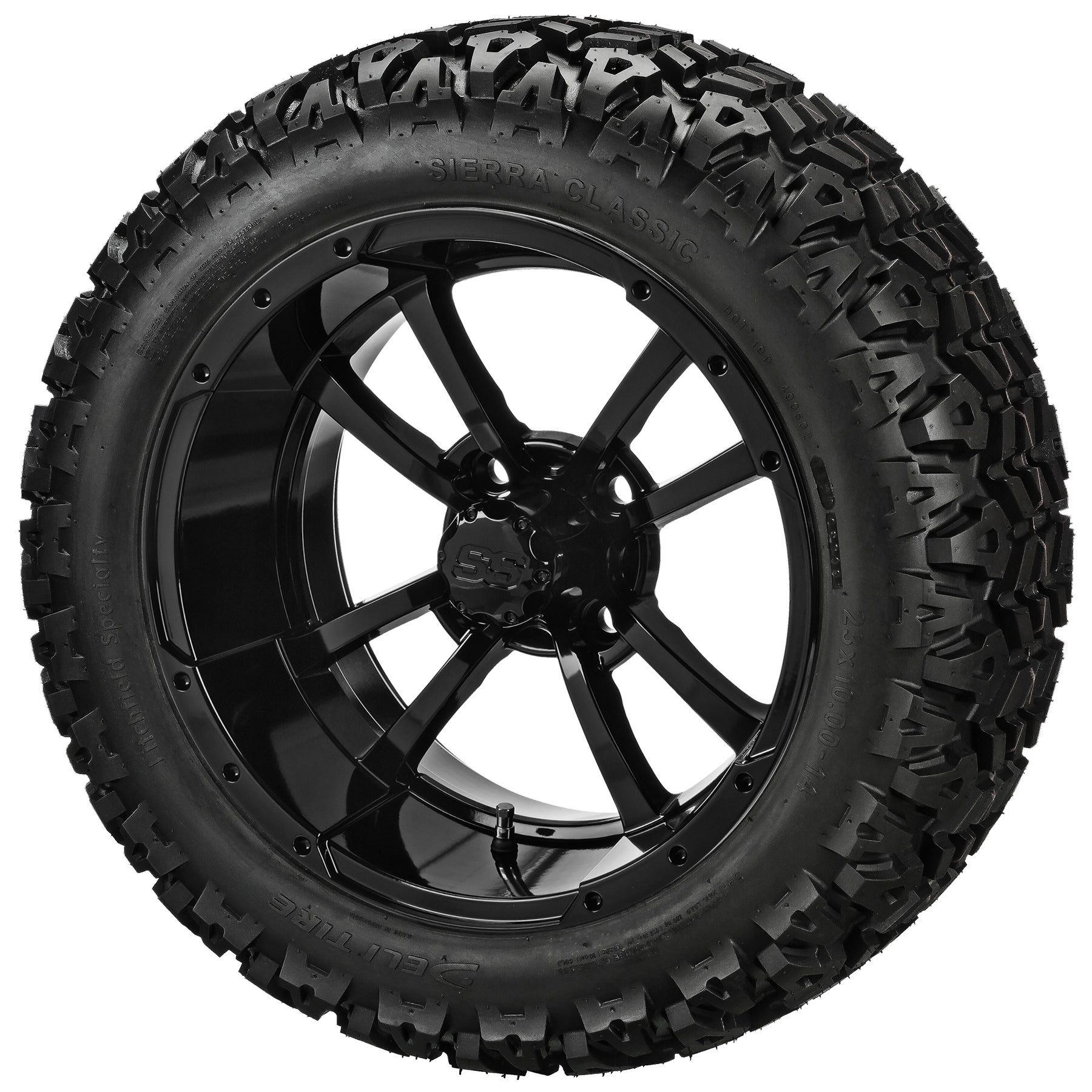 LSI 14' Maltese Cross Gloss Black Wheel and Lifted Tire Combo