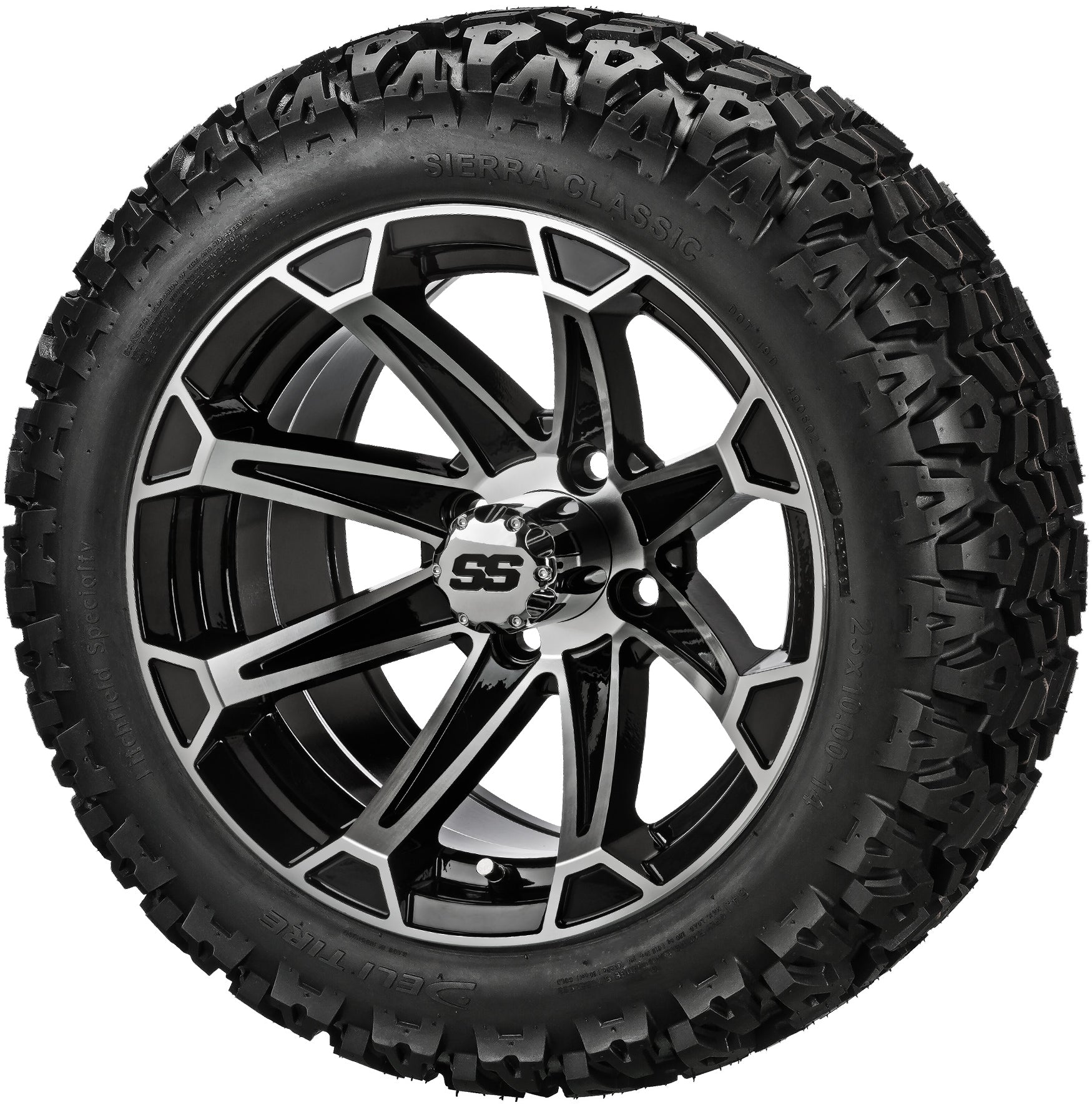 LSI 14' Viking Black & Machined Wheel and Lifted Tire Combo