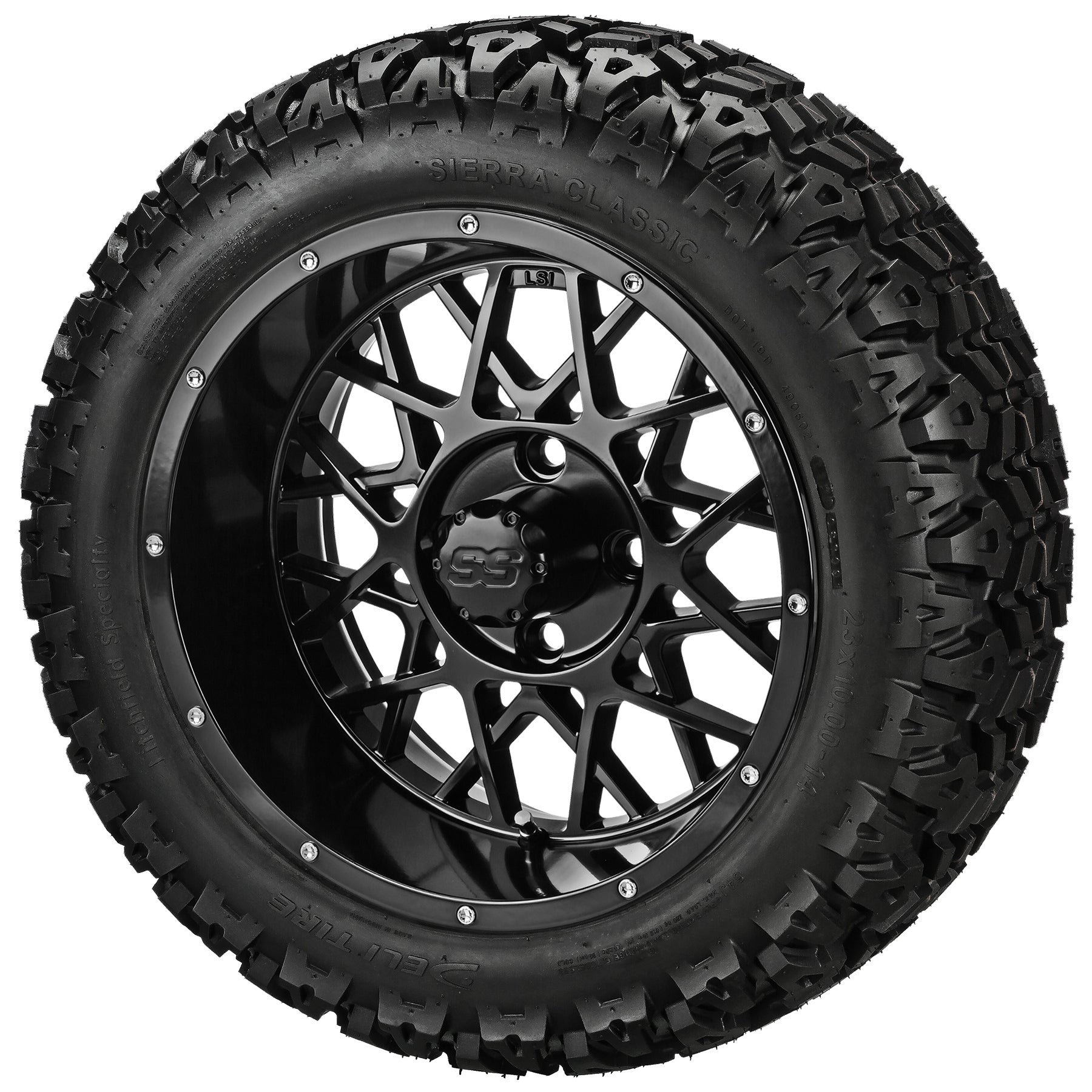 LSI 14' Black Widow Gloss Black Wheel and Lifted Tire Combo