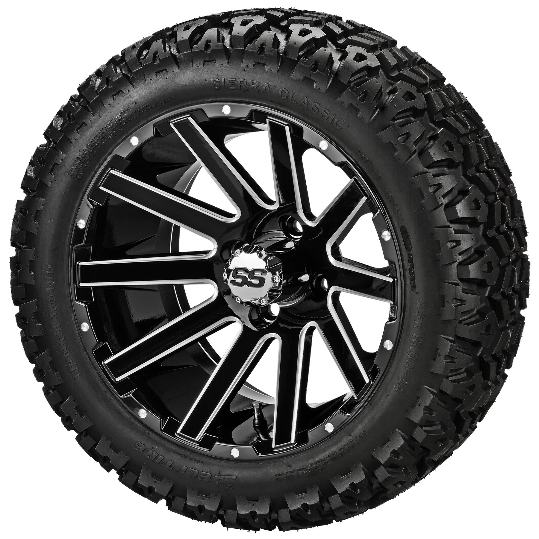 LSI 14' Venom Black & Machined Wheel and Lifted Tire Combo