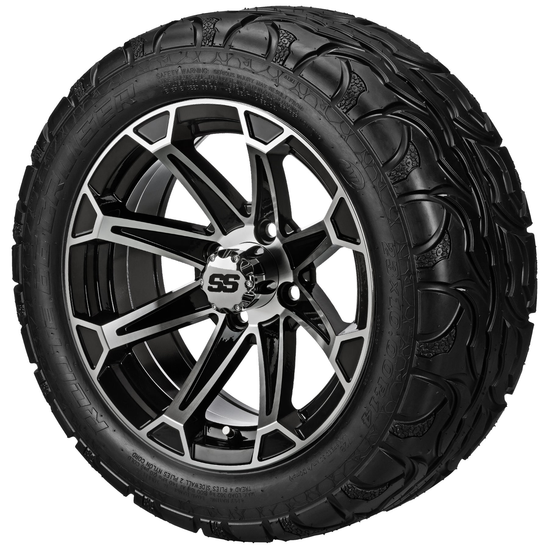 LSI 14' Viking Black & Machined Wheel and Lifted Tire Combo
