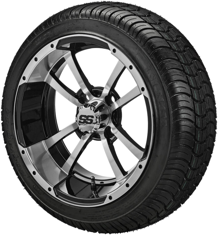 LSI 14' Maltese Cross Black & Machined Wheel and Low Profile Tire Combo