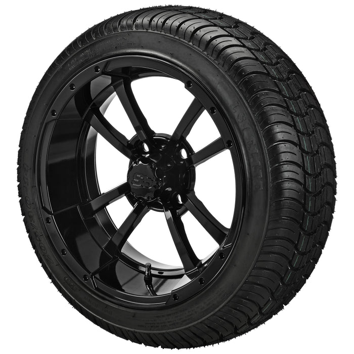 LSI 14' Maltese Cross Gloss Black Wheel and Low Profile Tire Combo