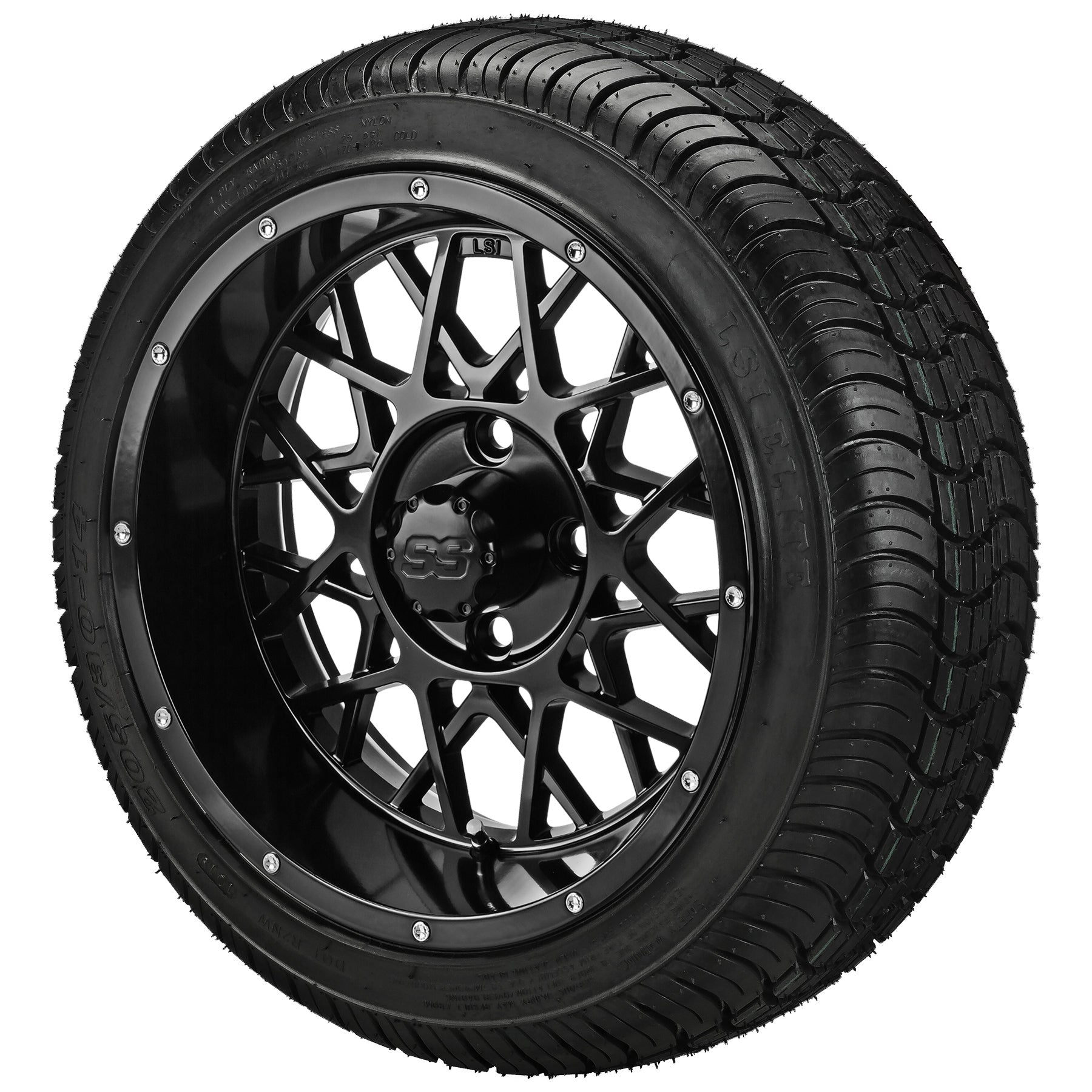 LSI 14' Black Widow Gloss Black Wheel and Low Profile Tire Combo