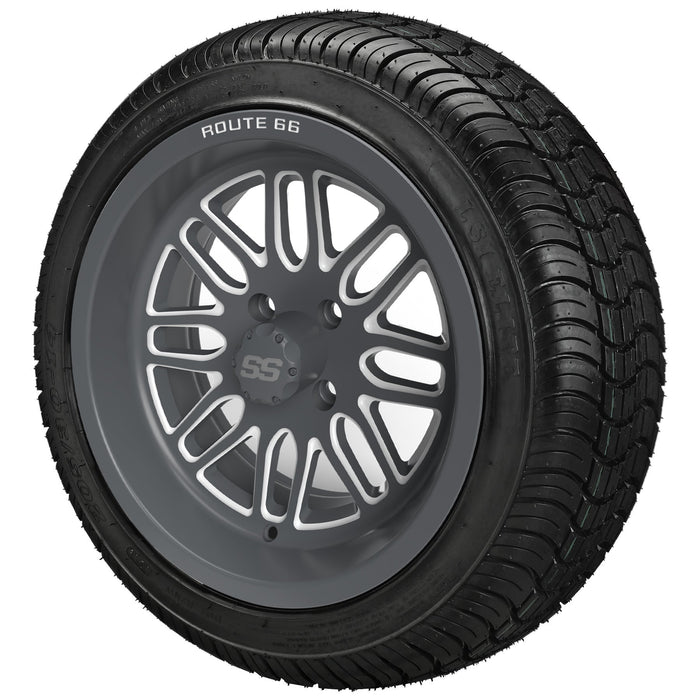 LSI 14' Sinister Gun Metal Gray & Machined Wheel and Low Profile Tire Combo