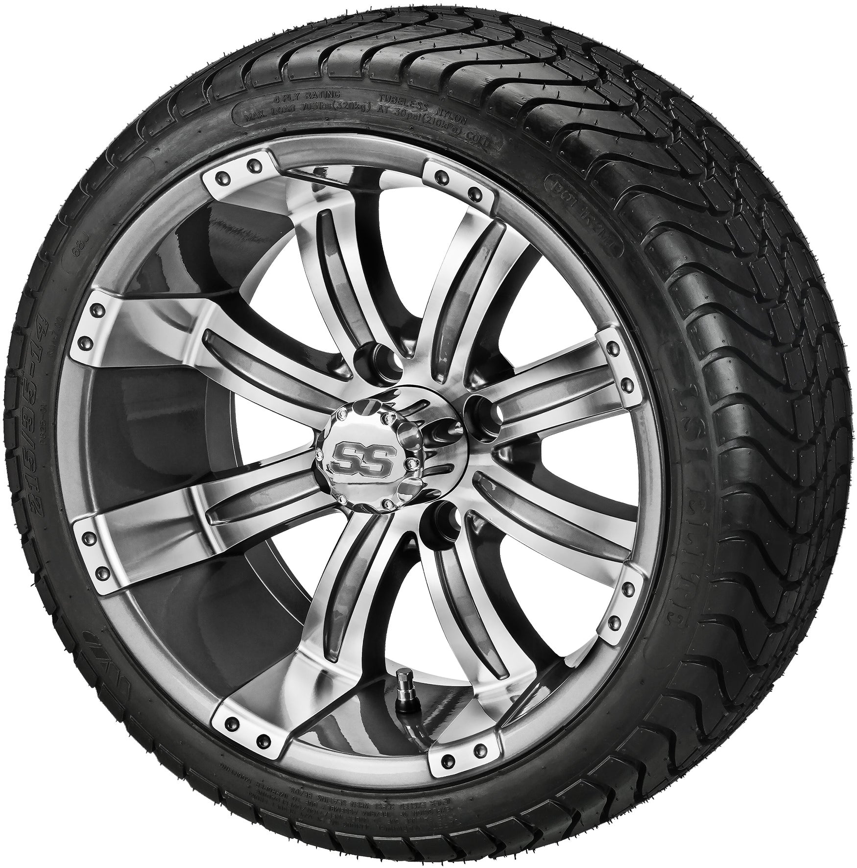 LSI 14' Casino Gun Metal Gray & Machined Wheel and Low Profile Tire Combo