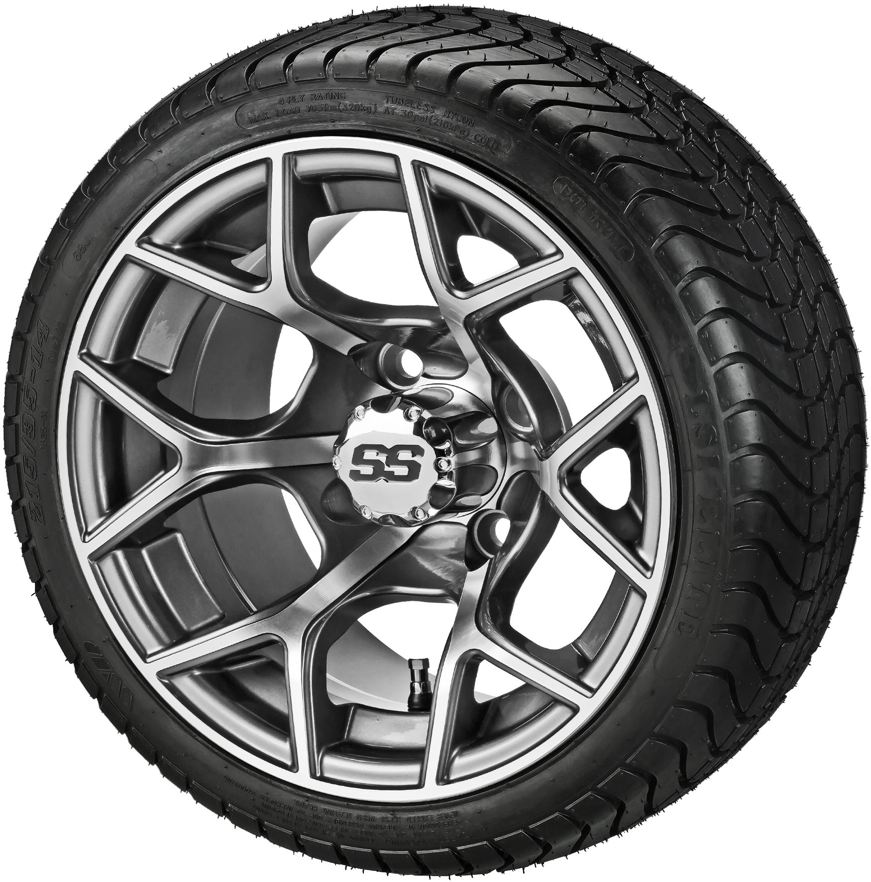 LSI 14' Ninja Gun Metal Gray & Machined Wheel and Low Profile Tire Combo