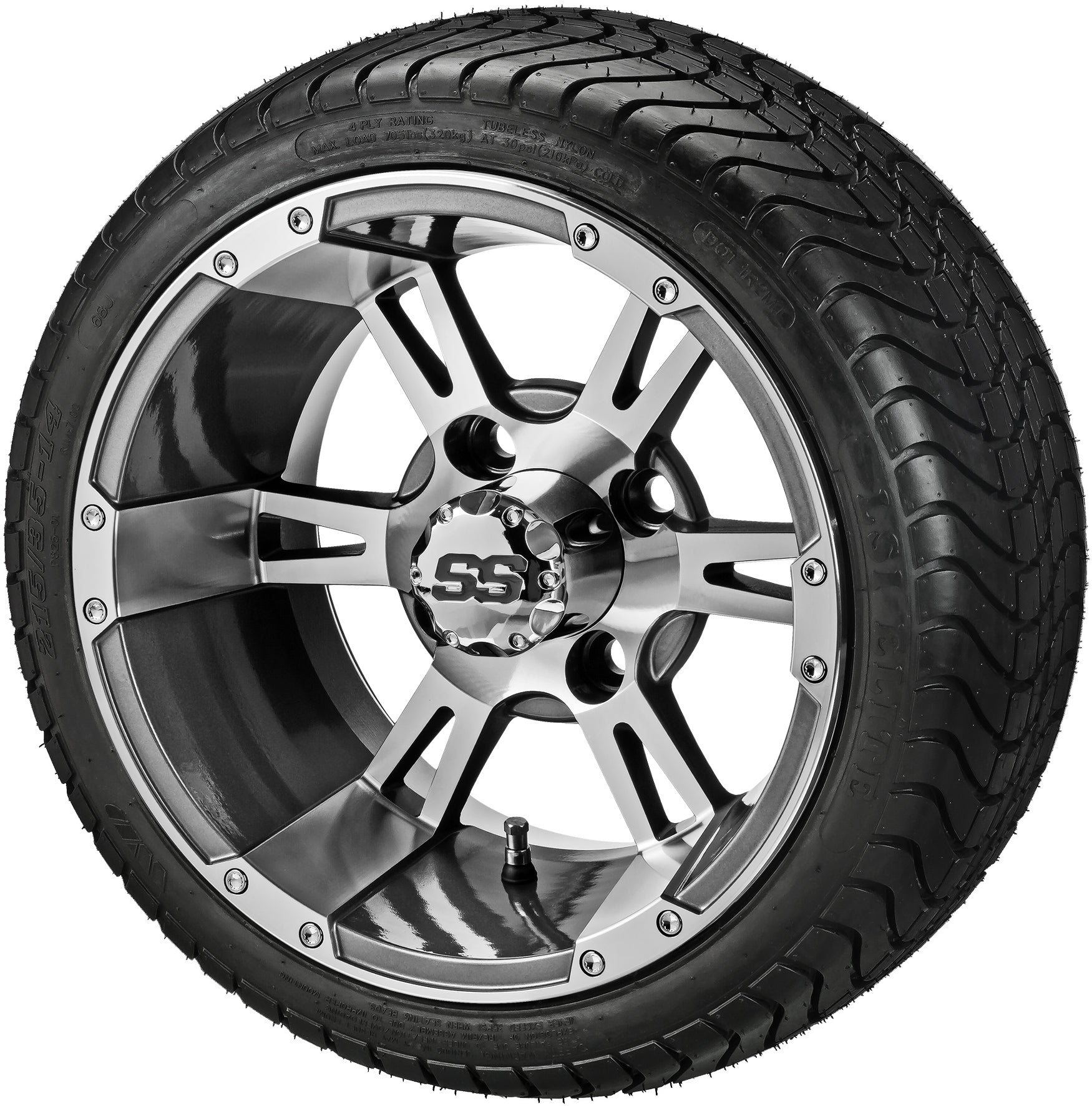 LSI 14' Raptor Gun Metal Gray & Machined Wheel and Low Profile Tire Combo