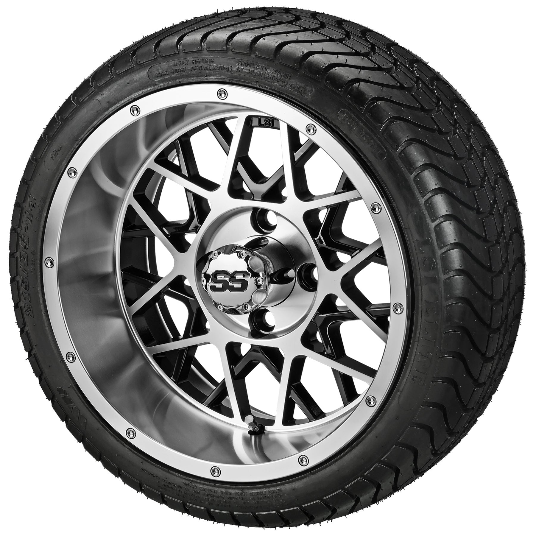 LSI 14' Black Widow Black & Machined Wheel and Low Profile Tire Combo