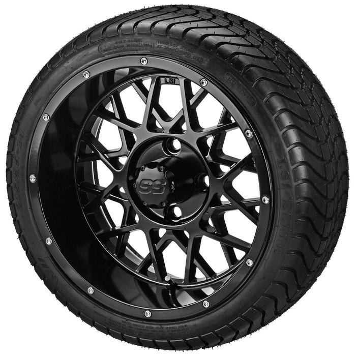 LSI 14' Black Widow Gloss Black Wheel and Low Profile Tire Combo