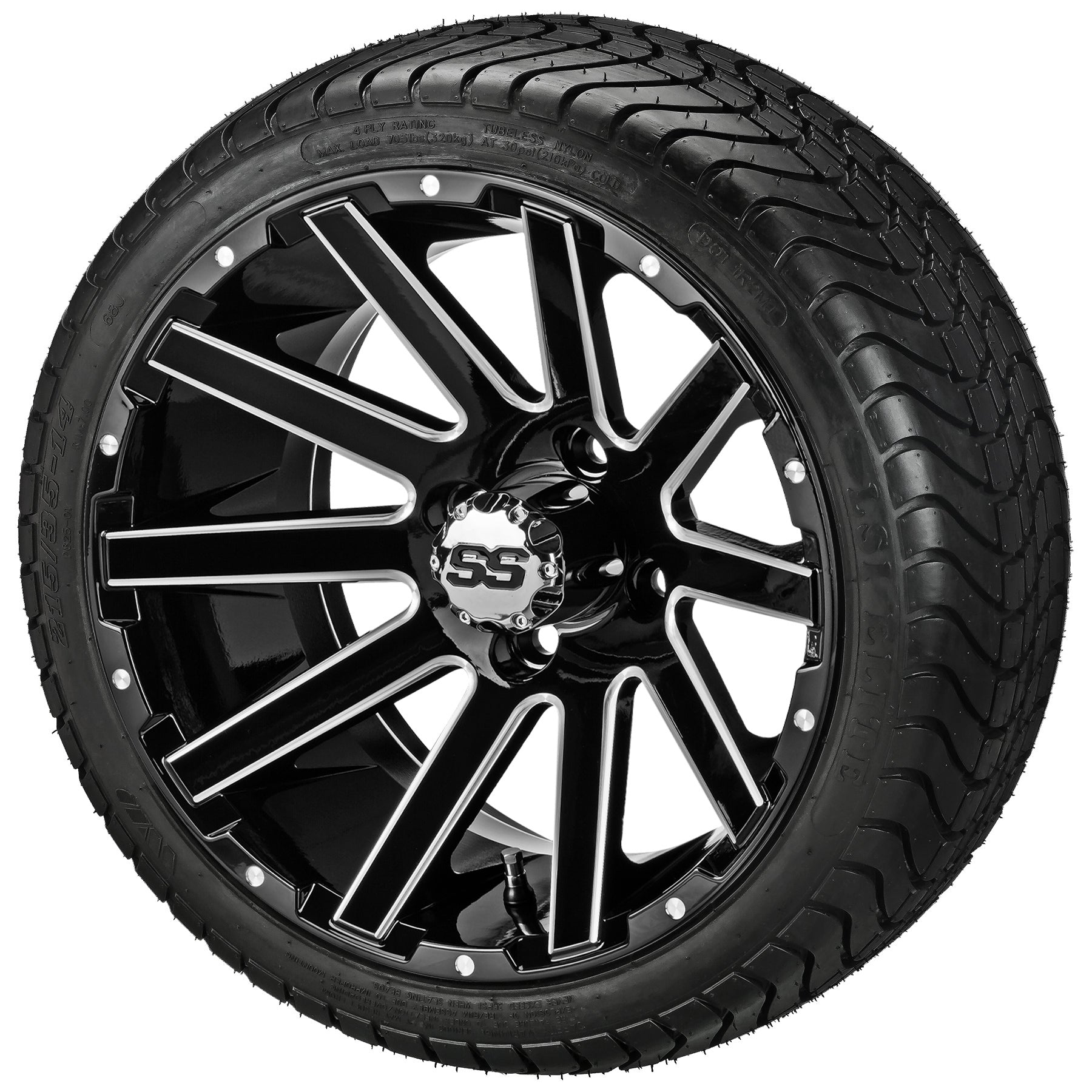 LSI 14' Venom Black & Machined Wheel and Low Profile Tire Combo