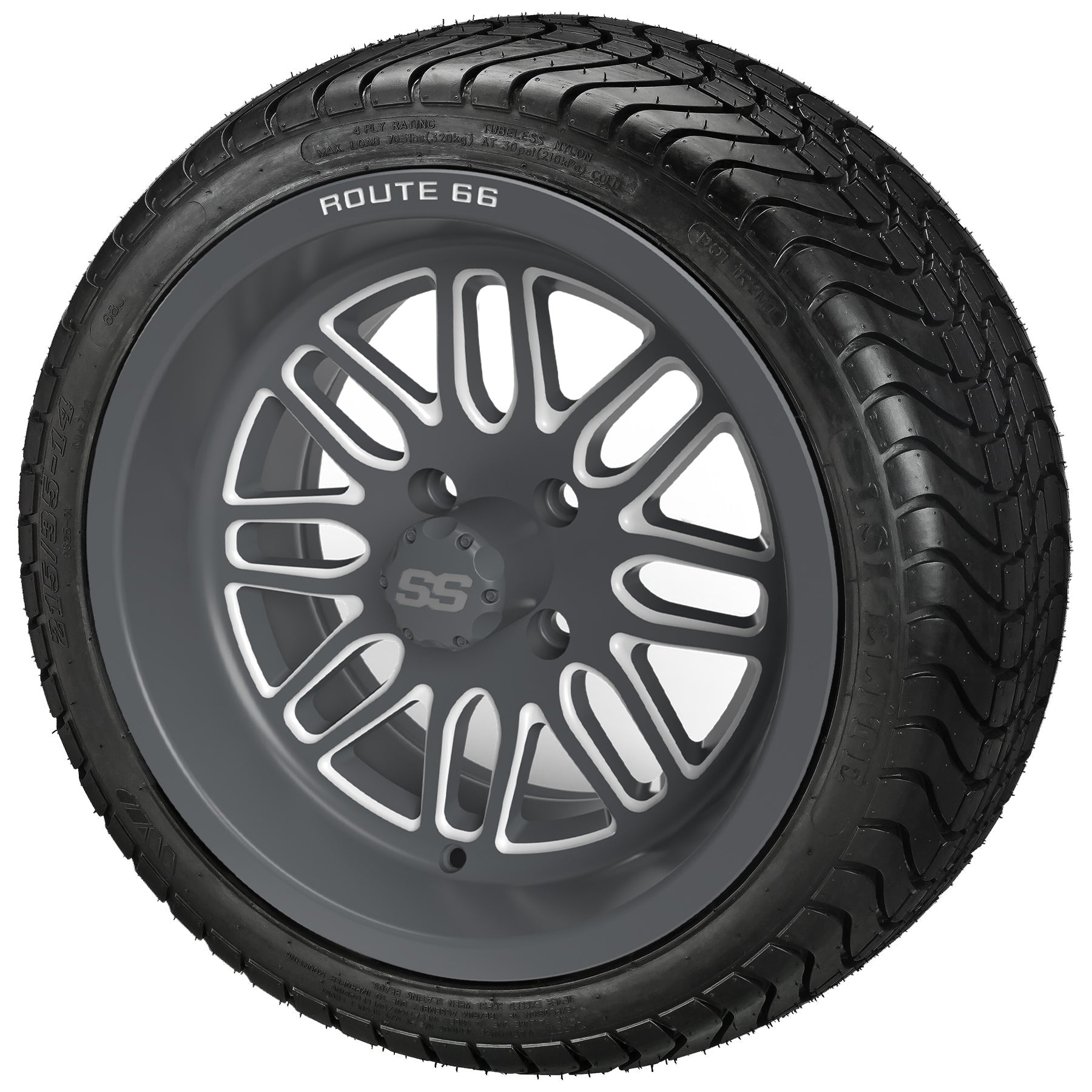 LSI 14' Sinister Gun Metal Gray & Machined Wheel and Low Profile Tire Combo