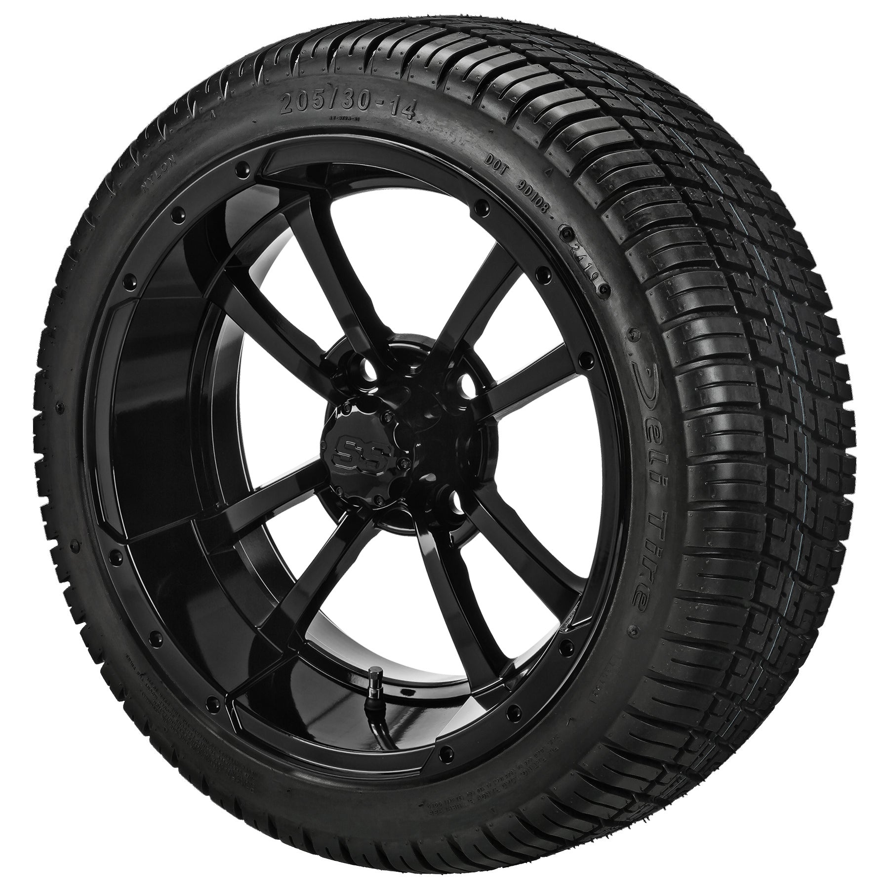 LSI 14' Maltese Cross Gloss Black Wheel and Low Profile Tire Combo
