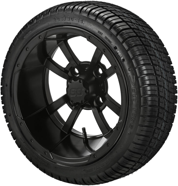 LSI 14' Maltese Cross Matte Black Wheel and Low Profile Tire Combo