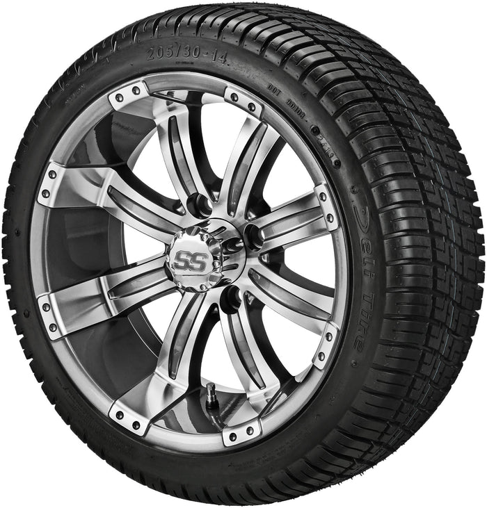 LSI 14' Casino Gun Metal Gray & Machined Wheel and Low Profile Tire Combo