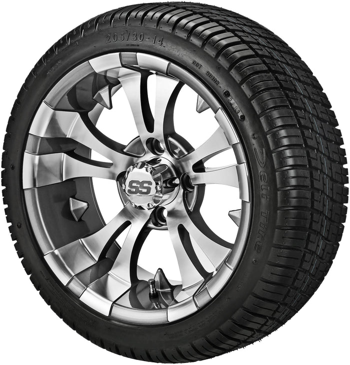 LSI 14' Warlock Gun Metal Gray & Machined Wheel and Low Profile Tire Combo