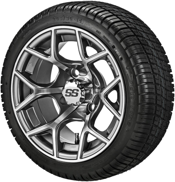 LSI 14' Ninja Gun Metal Gray & Machined Wheel and Low Profile Tire Combo