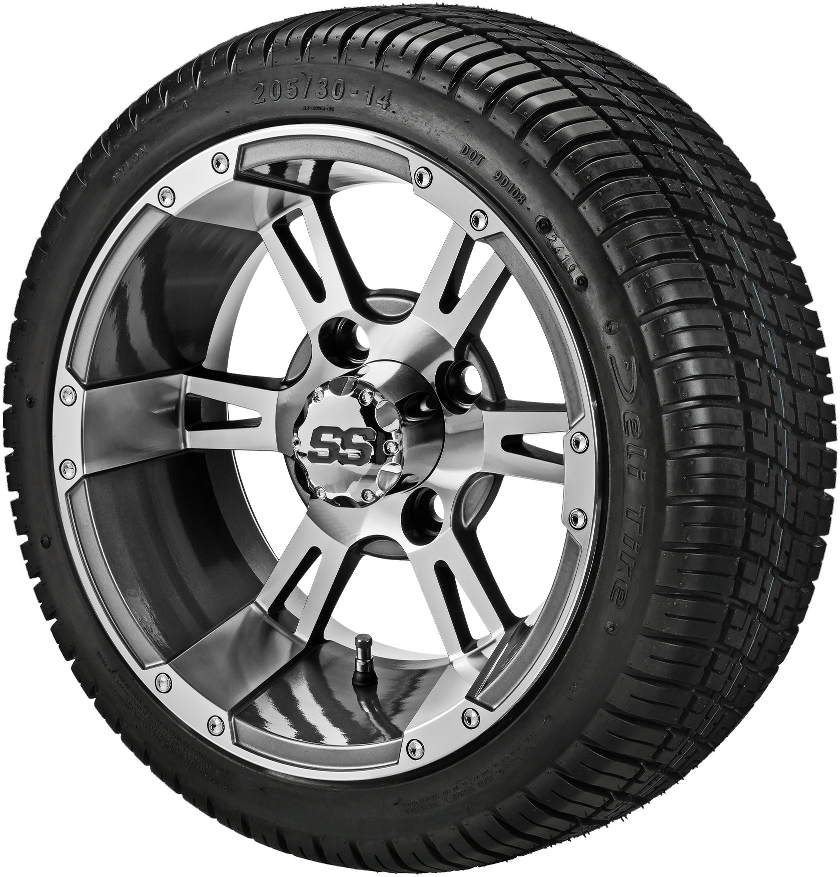 LSI 14' Raptor Gun Metal Gray & Machined Wheel and Low Profile Tire Combo