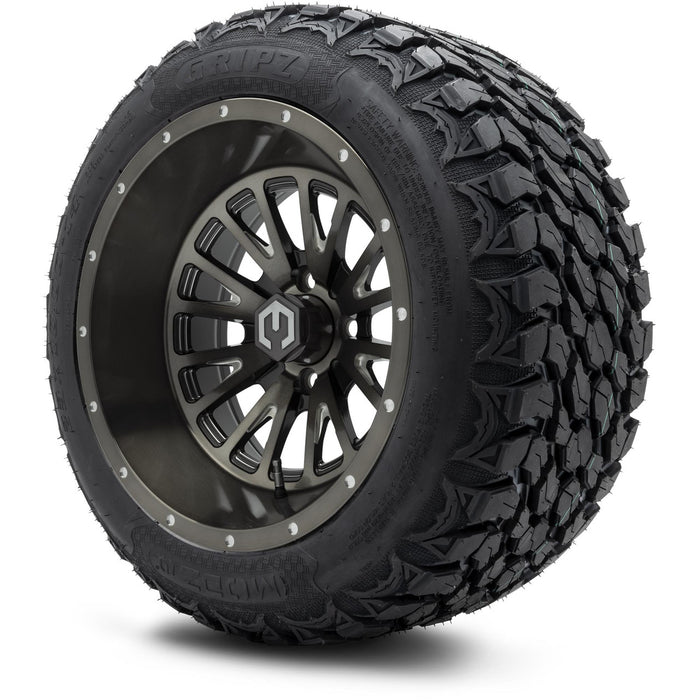 MODZ® 14x10" Assassin Brushed Gunmetal with Ball Mill - Lifted Tires and Wheels Combo