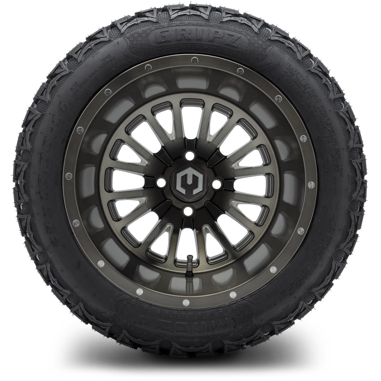 MODZ® 14x10" Assassin Brushed Gunmetal with Ball Mill - Lifted Tires and Wheels Combo