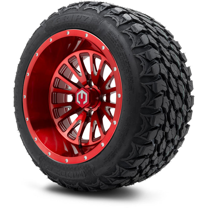 MODZ® 14x10" Assassin Brushed Red with Ball Mill - Lifted Tires and Wheels Combo