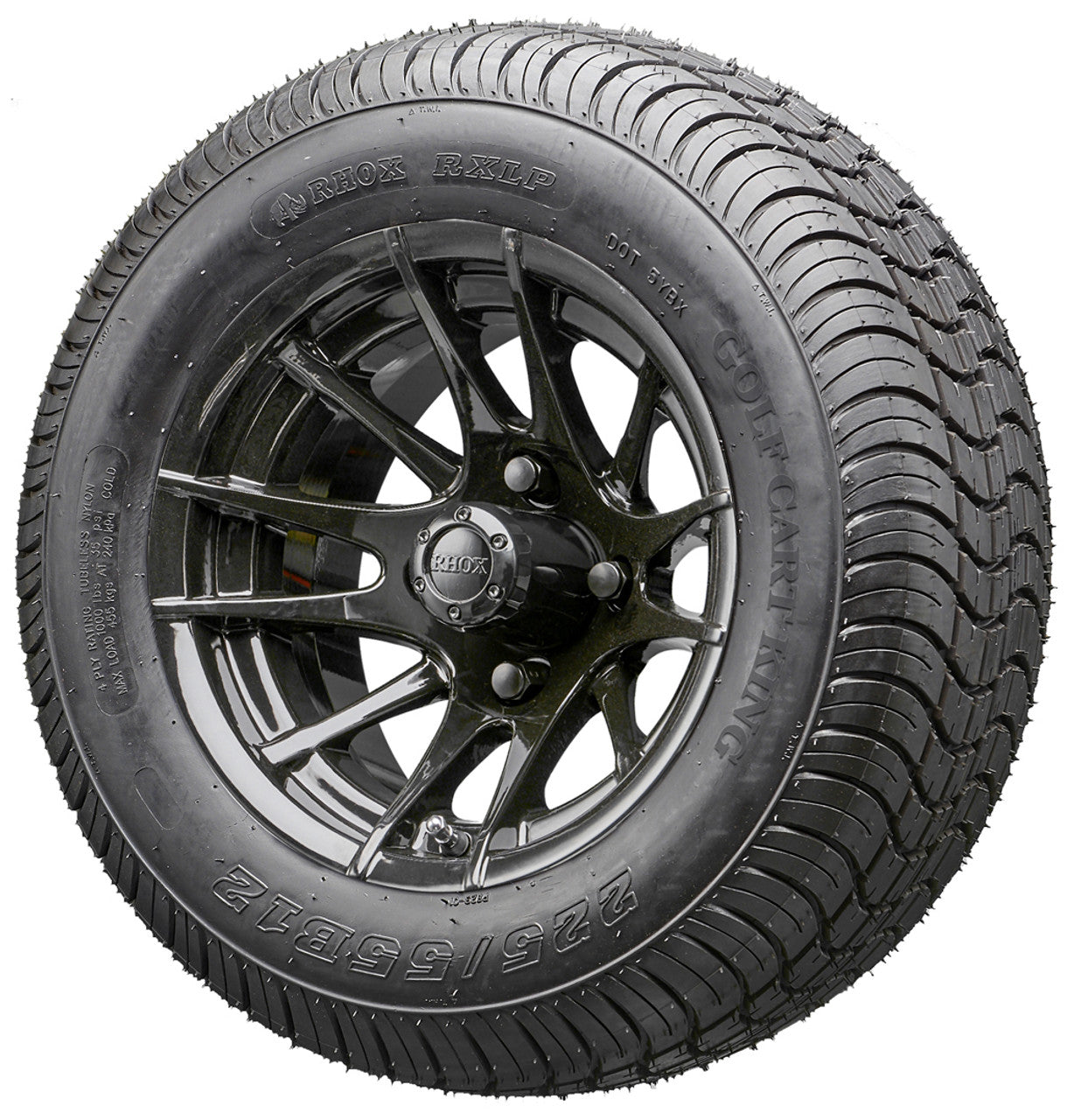 12" RHOX RX104 Black Wheels and LowPro Tires Combo