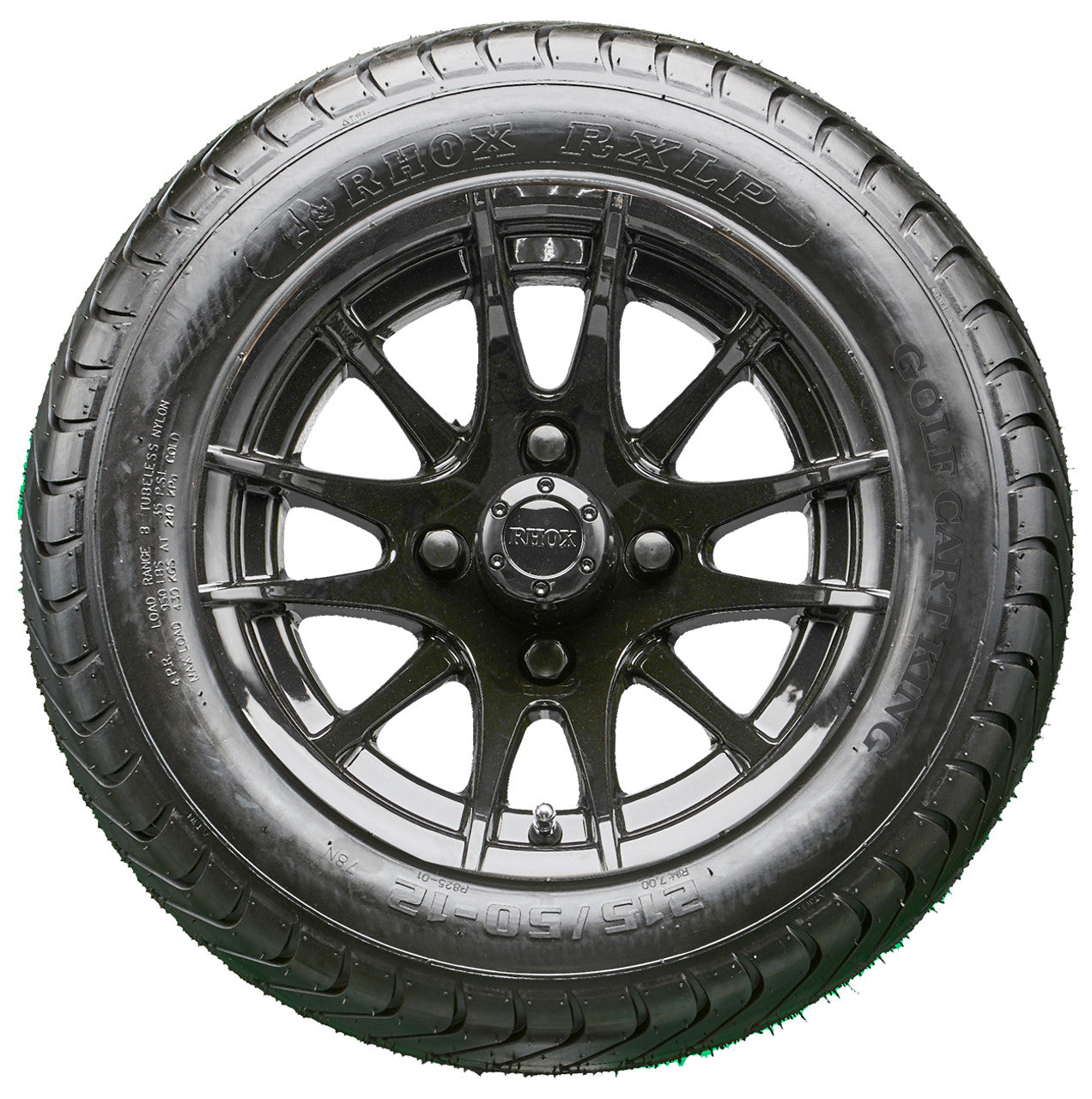 12" RHOX RX104 Black Wheels and LowPro Tires Combo