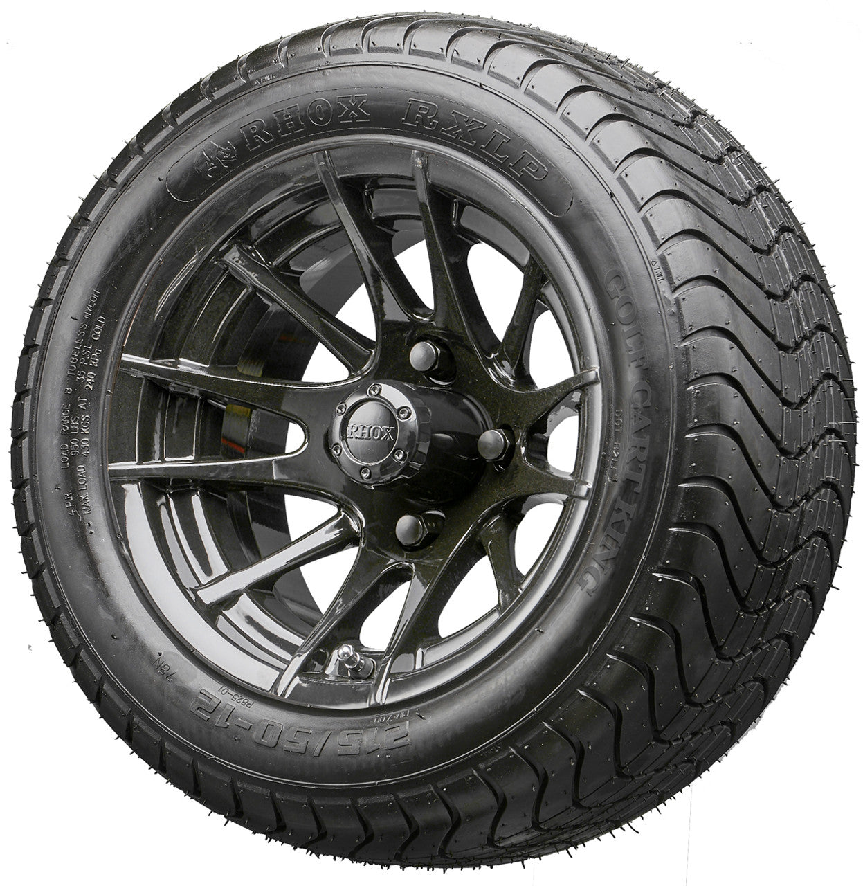 12" RHOX RX104 Black Wheels and LowPro Tires Combo