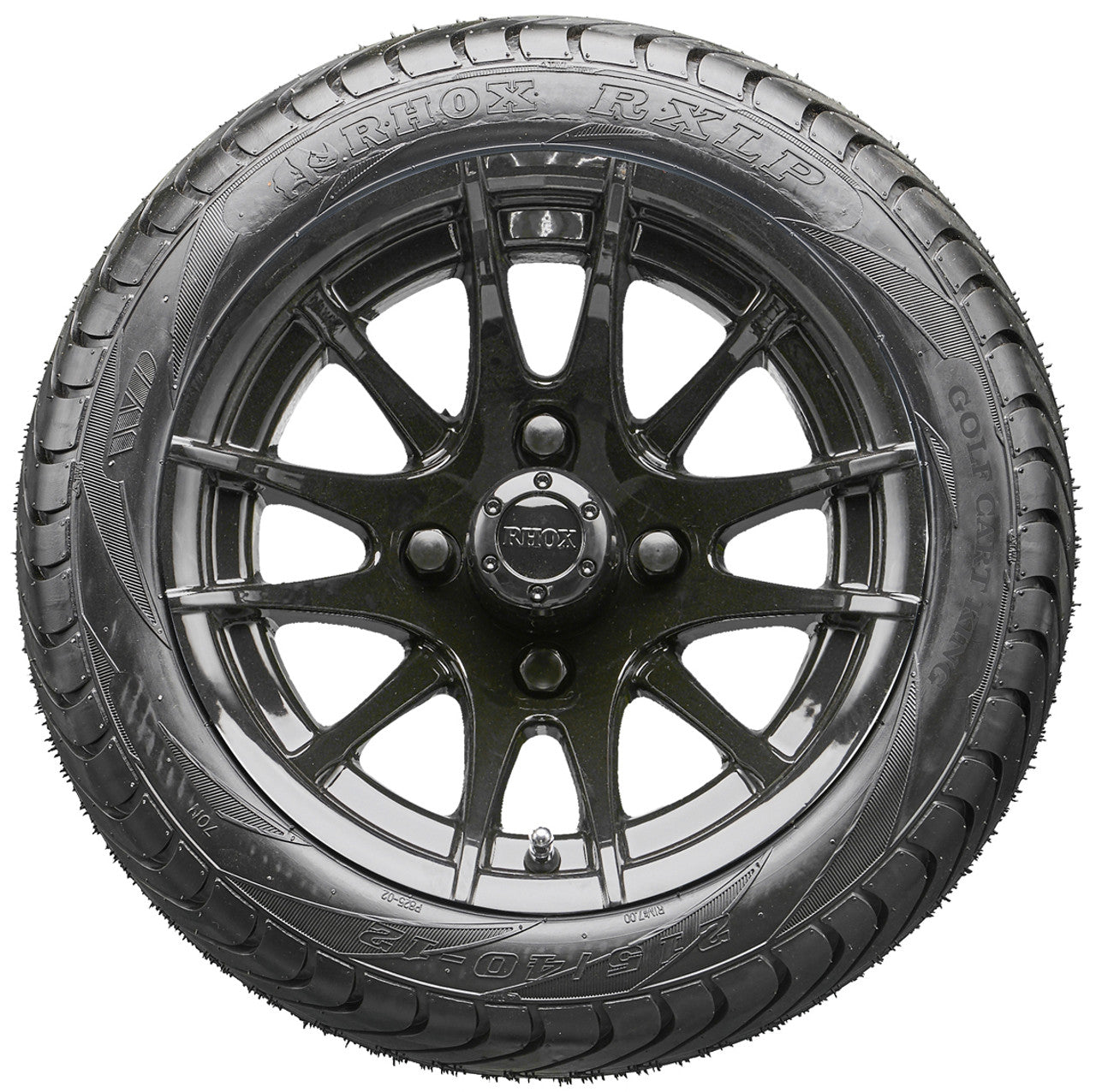 12" RHOX RX104 Black Wheels and LowPro Tires Combo