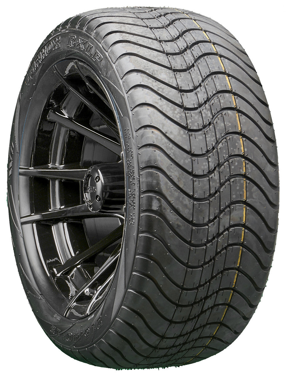 12" RHOX RX104 Black Wheels and LowPro Tires Combo