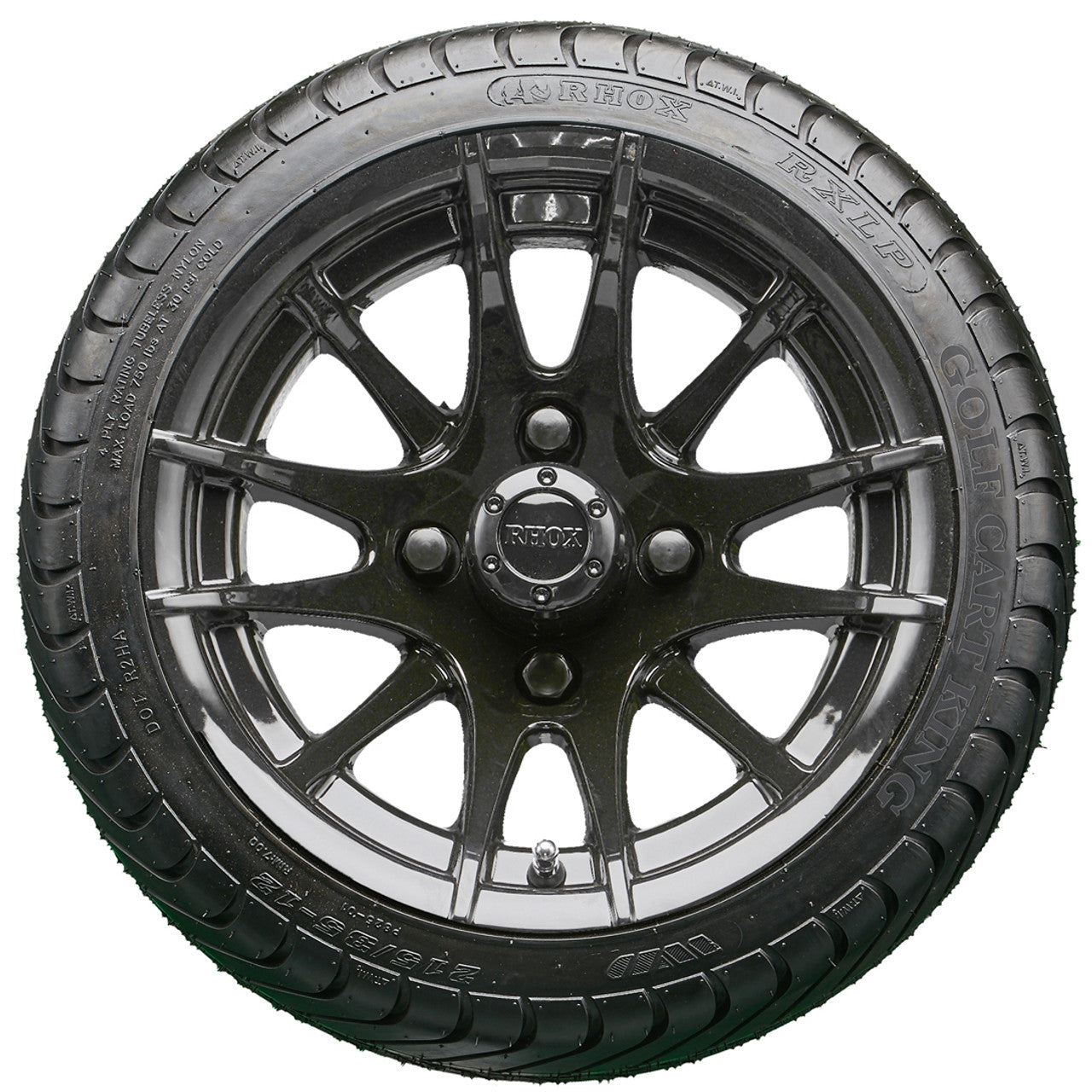 12" RHOX RX104 Black Wheels and LowPro Tires Combo