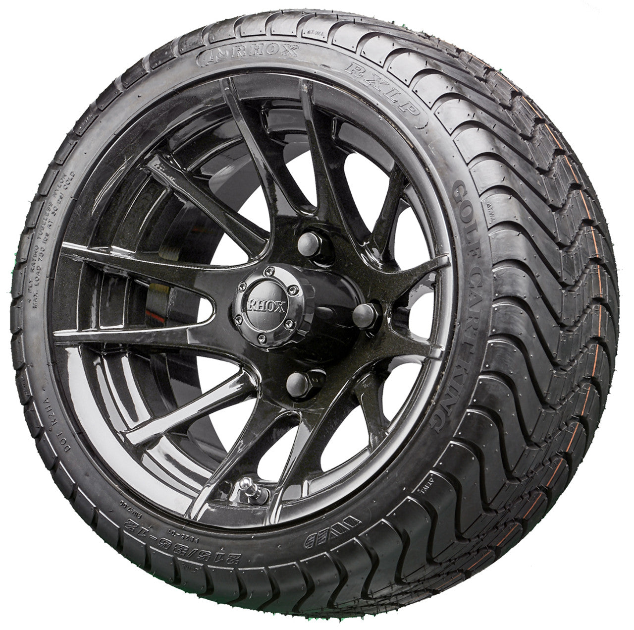 12" RHOX RX104 Black Wheels and LowPro Tires Combo