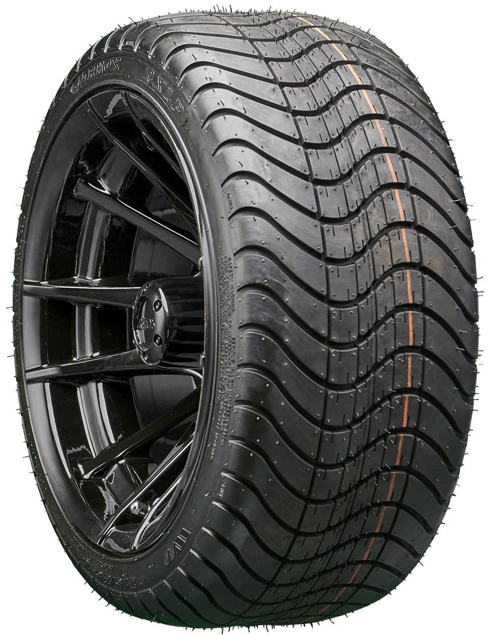 12" RHOX RX104 Black Wheels and LowPro Tires Combo