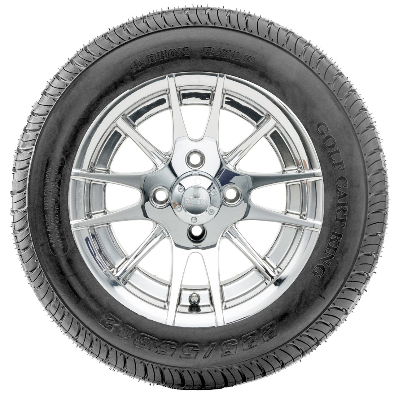 12" RHOX RX107 Chrome Wheels  ET-0 and LowPro Tires Combo
