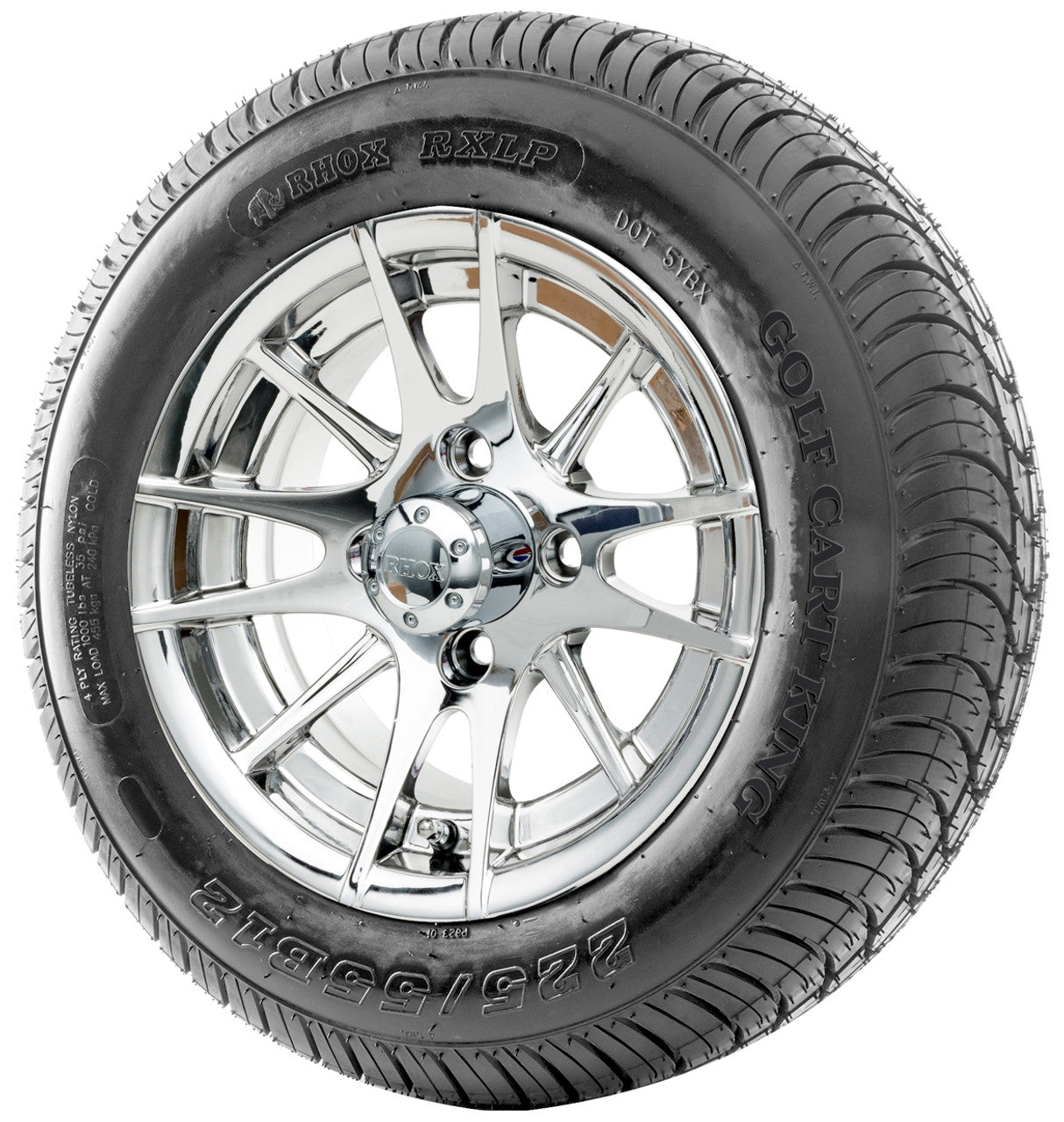 12" RHOX RX107 Chrome Wheels  ET-0 and LowPro Tires Combo