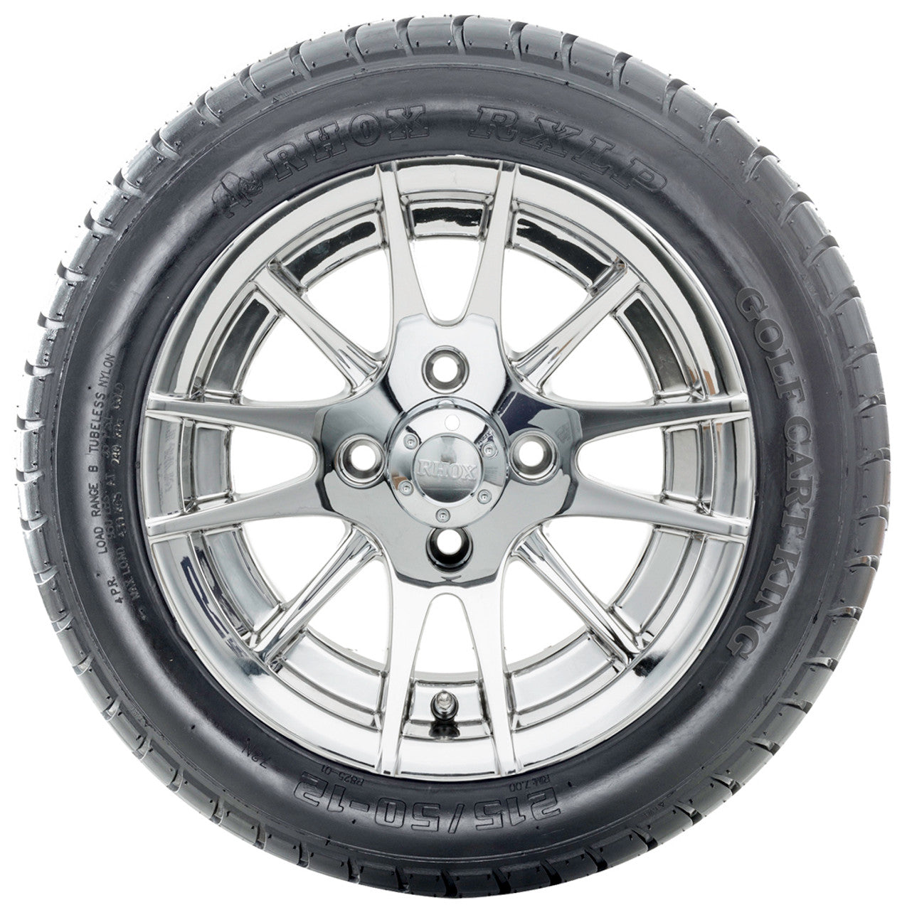 12" RHOX RX107 Chrome Wheels  ET-0 and LowPro Tires Combo